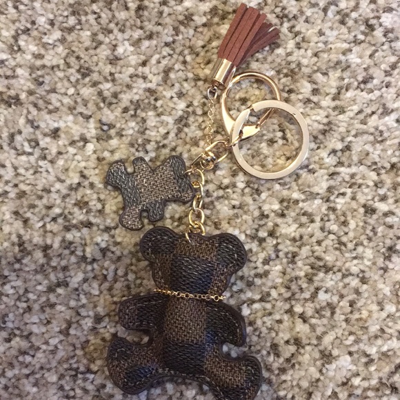 Checkered plaid bear Scottie dog tassel keychain - Picture 3 of 5